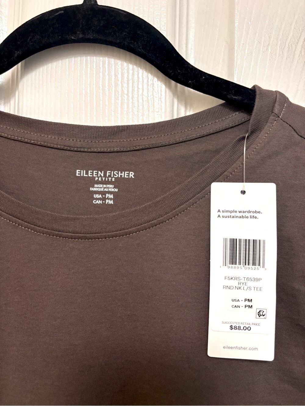 NWT Eileen Fisher Organic Pima Cotton Jersey Long-Sleeve Tee in Rye - Picture 9 of 10